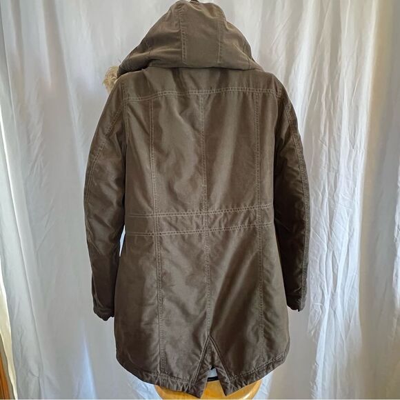 Olive Green Winter Coat ~ Rachel Roy ~ Fur Trim Hooded Jacket ~ Women’s M ~ EUC - Picture 3 of 13